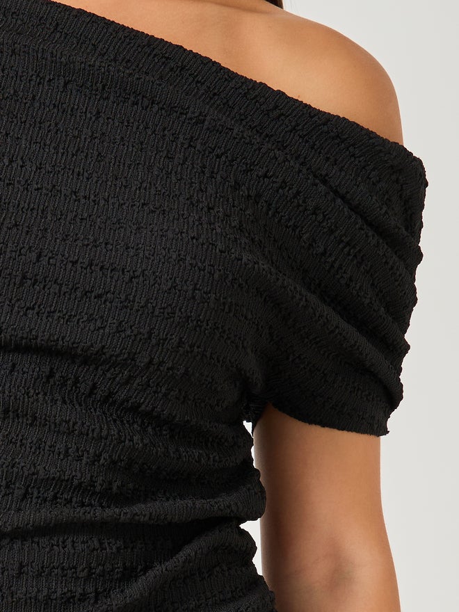 Styli Women Black Textured Asymmetric Neck Knit Top - Image 4